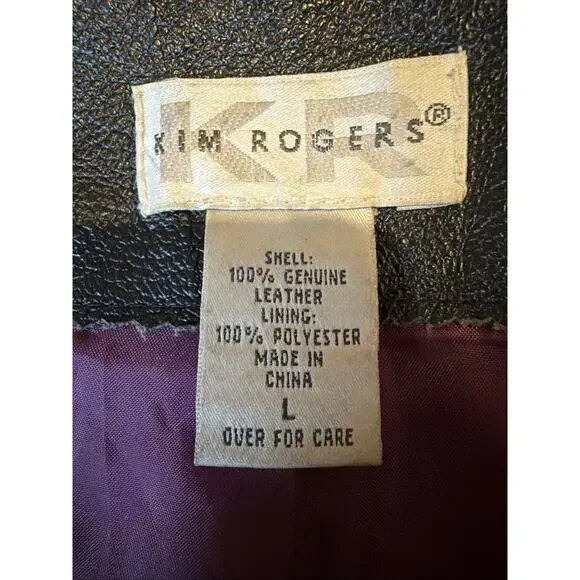 Kim Rogers Brown Genuine Leather Lined Full Zip Jacket Coat Women’s Size Large - Picture 7 of 11